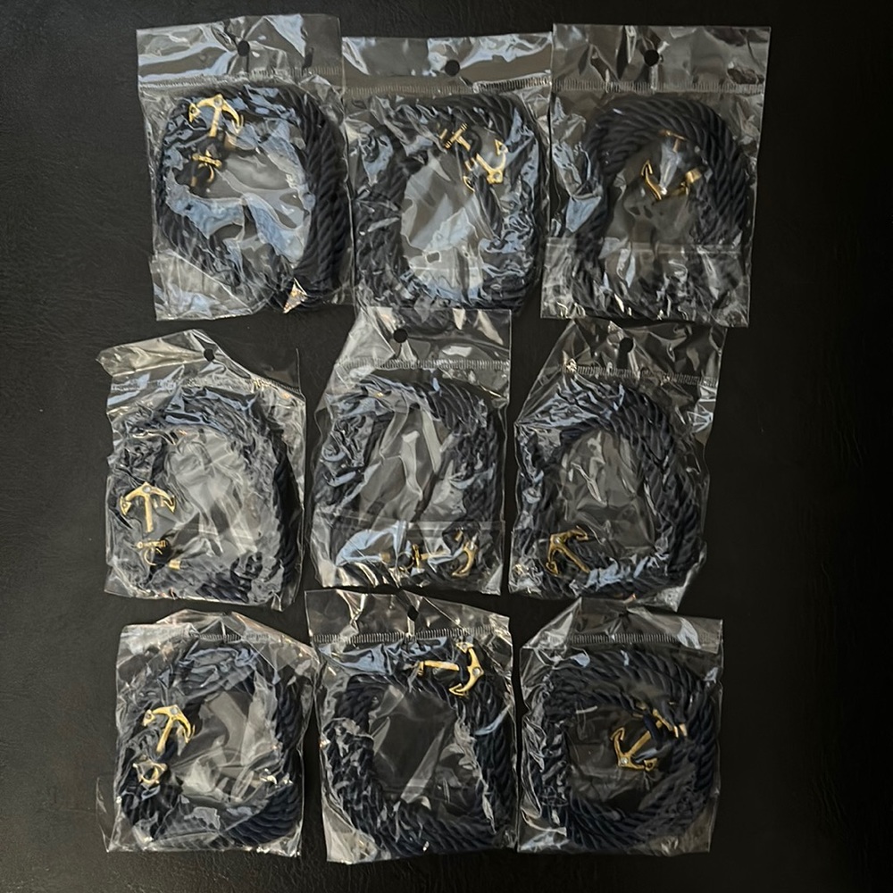 Lot of 9 Nautical Anchors Navy Blue Rope Barcelets